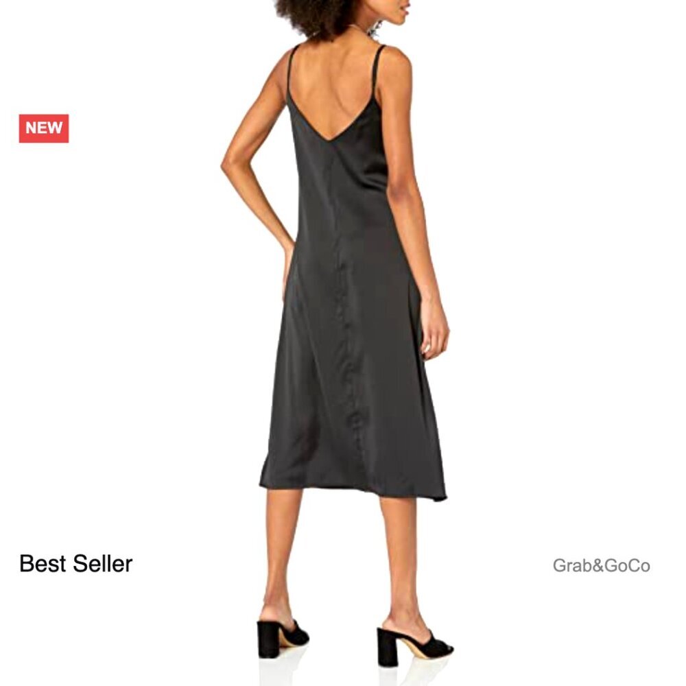 Silky Slip Dress Elegant Minimal Chic Adjustable Straps Midi Length Versatile - Picture 2 of 7